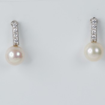 Sterling Silver/CZ Freshwater Pearl Drop Earrings